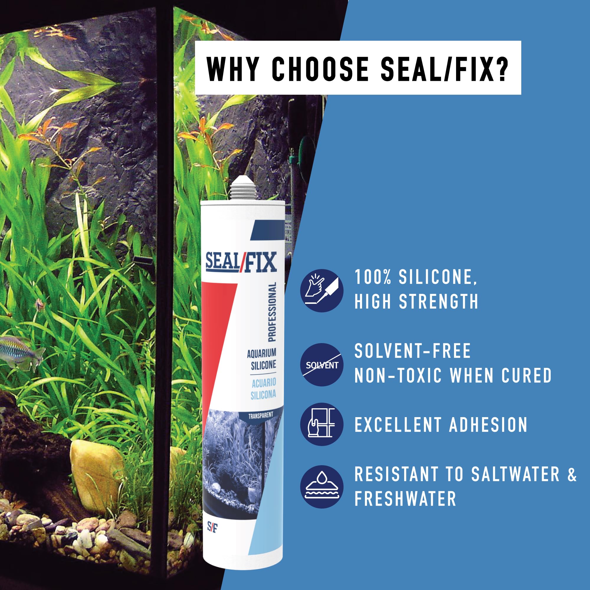Seal Fix - réparation de fuite sur aquarium en verre, solution efficace.