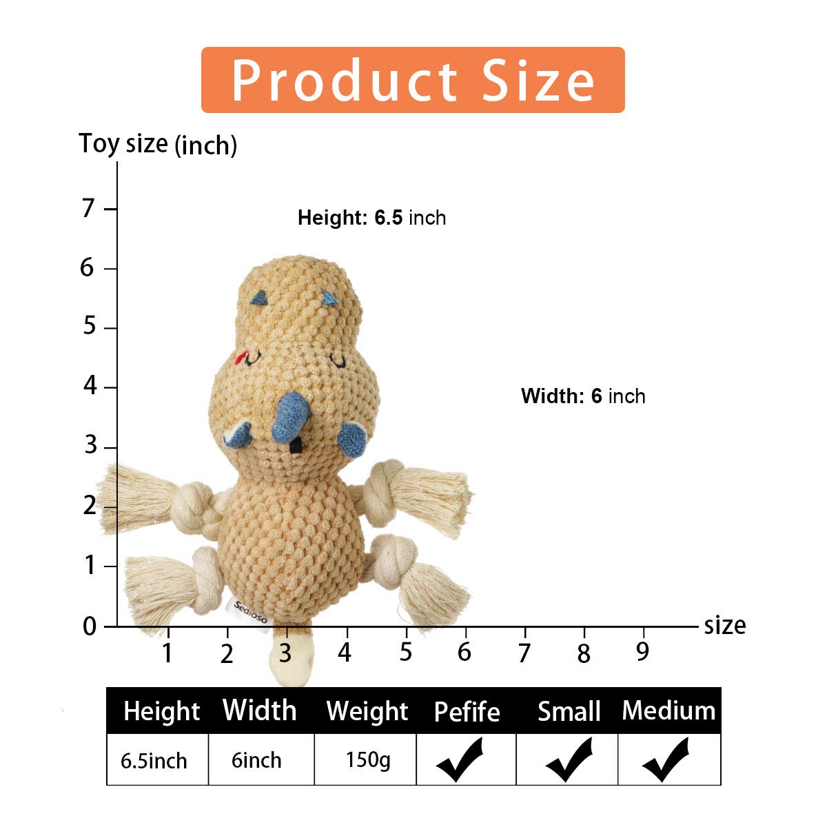 Jouet peluche Sedioso Hippo adapté à toutes tailles de chien.