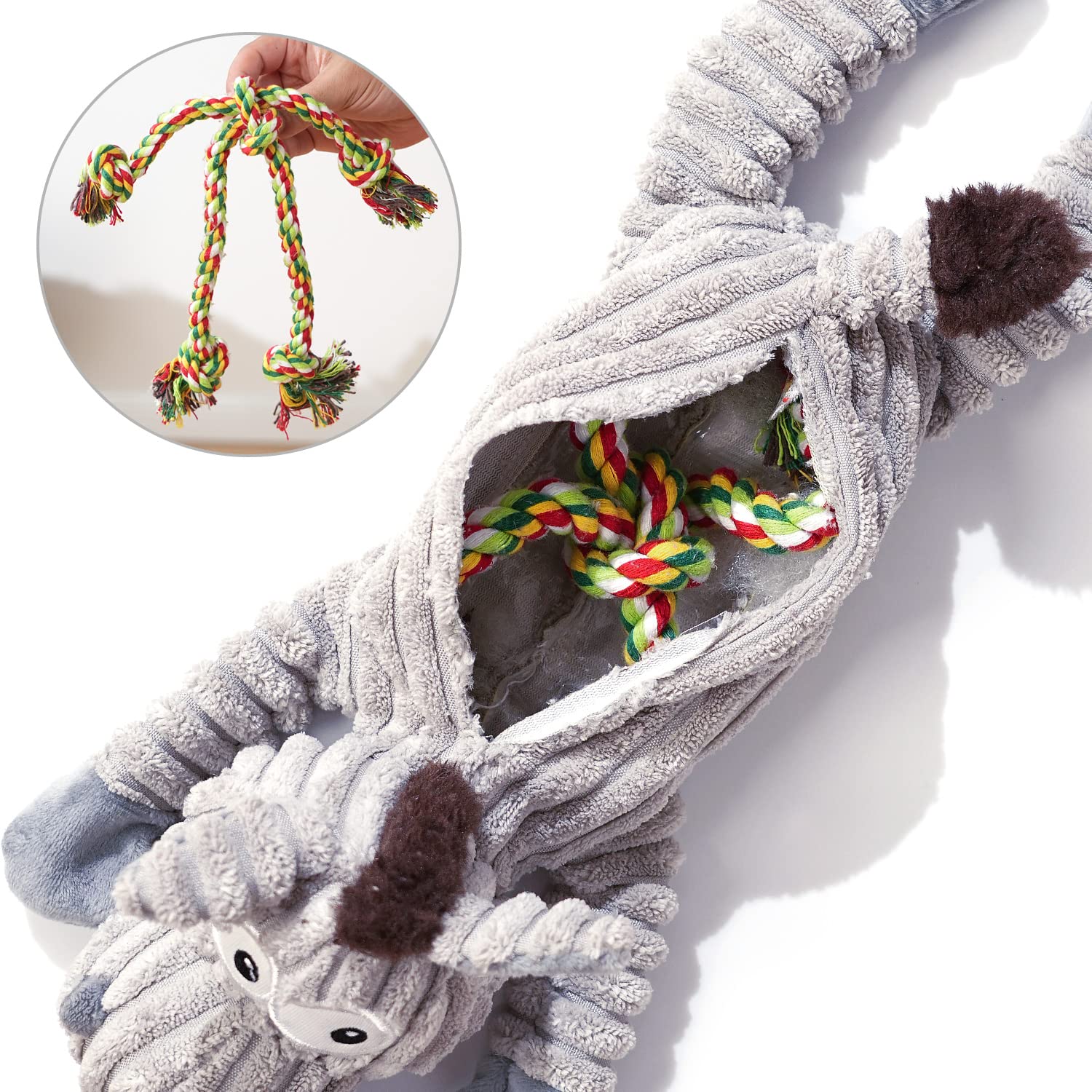 Jouet Sedioso 2-en-1 peluche et cordes, idéal pour tir et jeu.