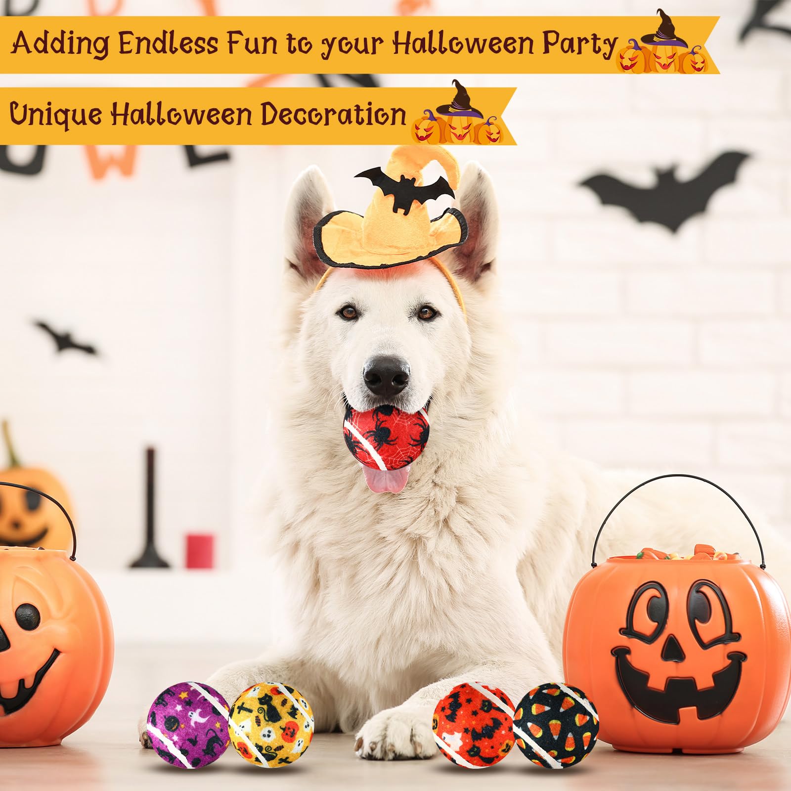Seenelling balle tennis sifflante fête d’Halloween bleu — adaptée à toutes les tailles de chien.