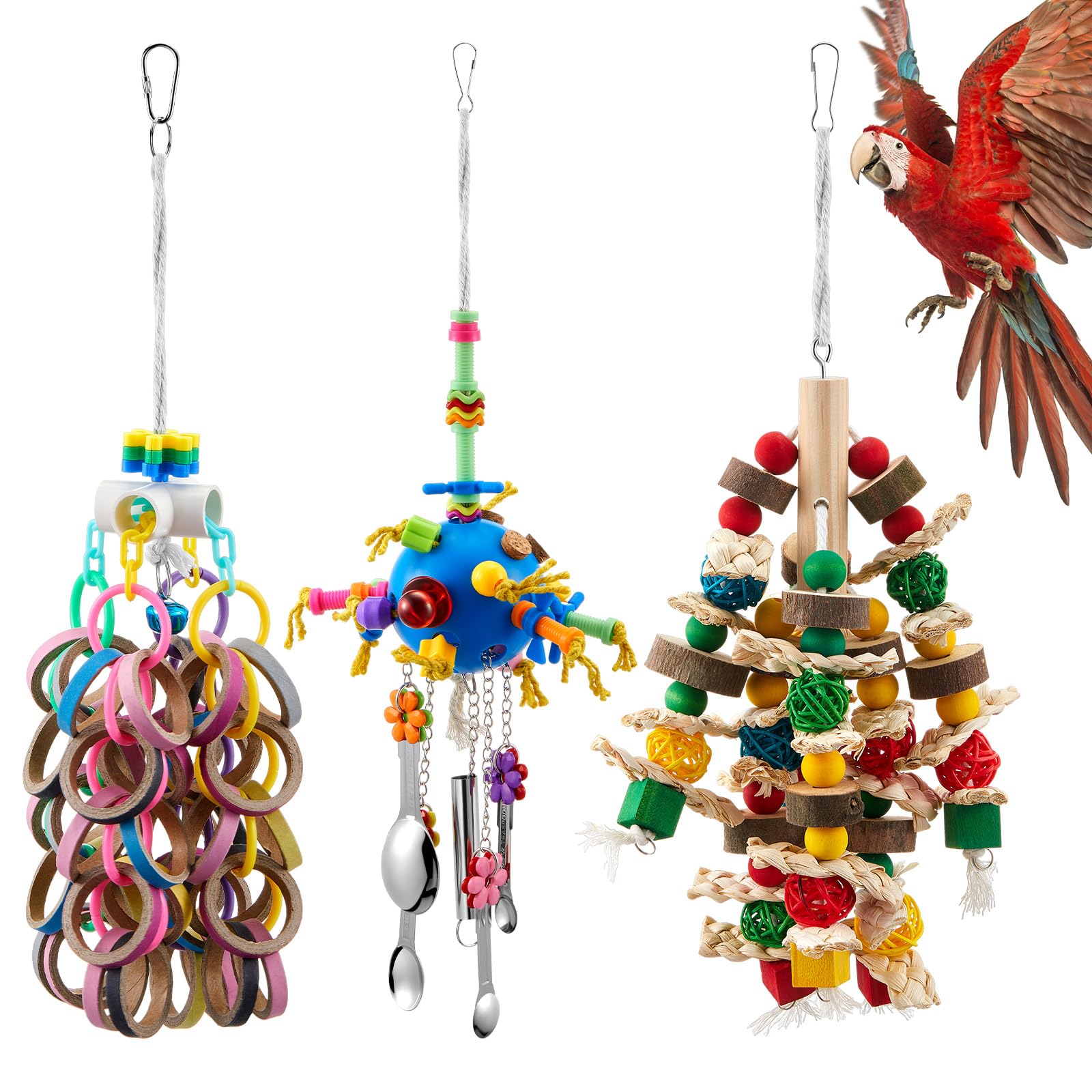 Seenelling jouet-perroquet-gros-3pieces-couleurs : stimulation visuelle et divertissement.