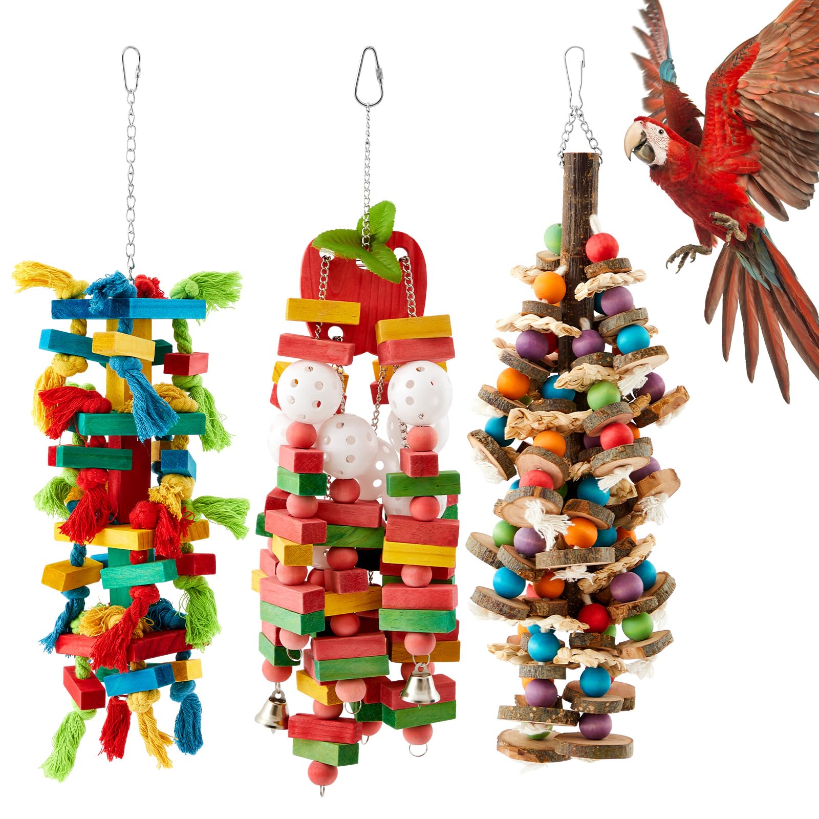 Seenelling jouet-perroquet gros-bois-blocs-colorés rouges pour stimulation visuelle.