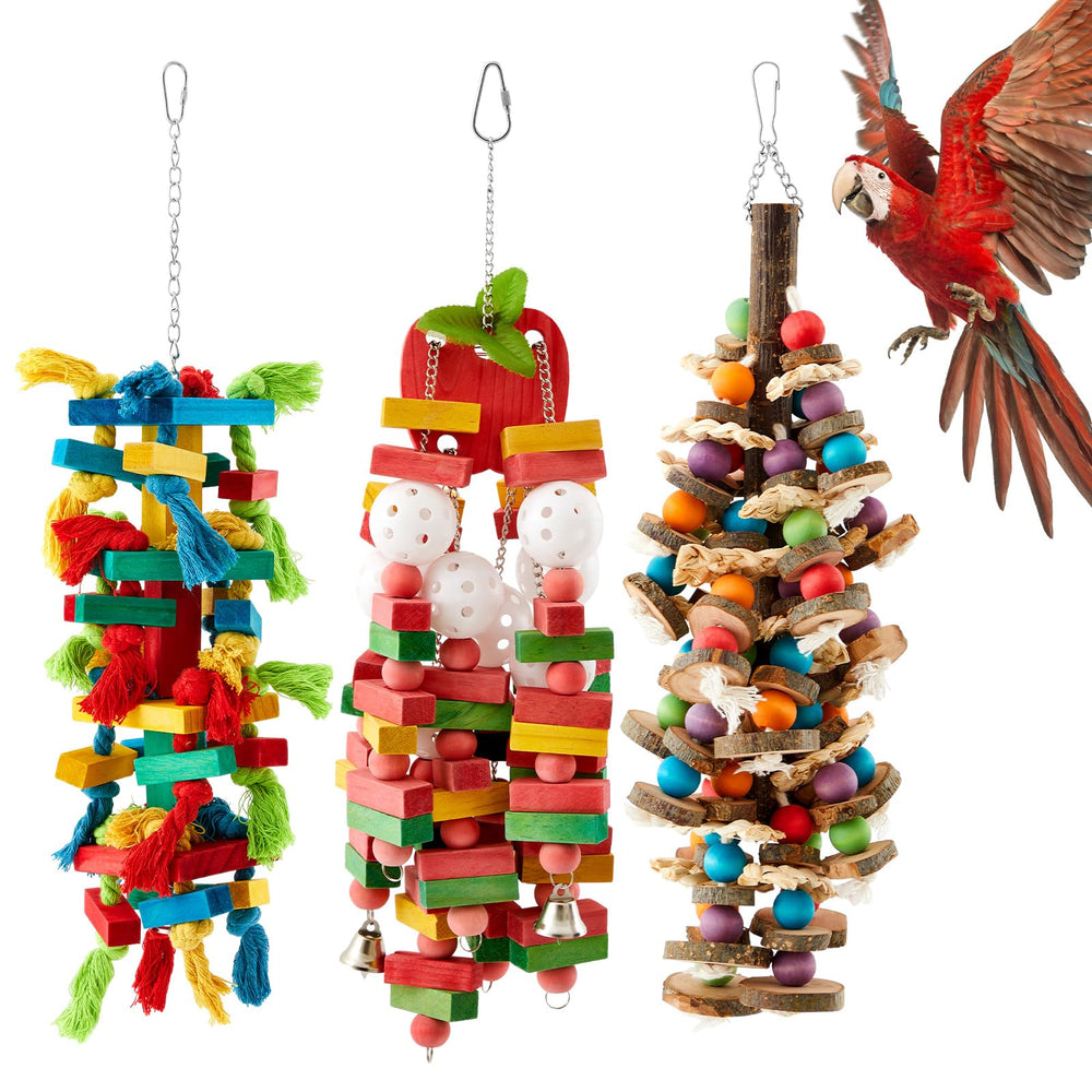 Seenelling jouet-perroquet gros-bois-blocs-colorés rouges pour stimulation visuelle.