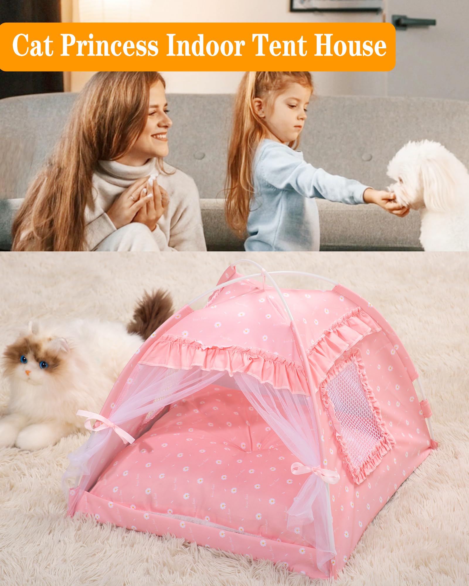 SEIMMIE Tente Princesse, intérieur spacieux pour jeux et repos du compagnon.