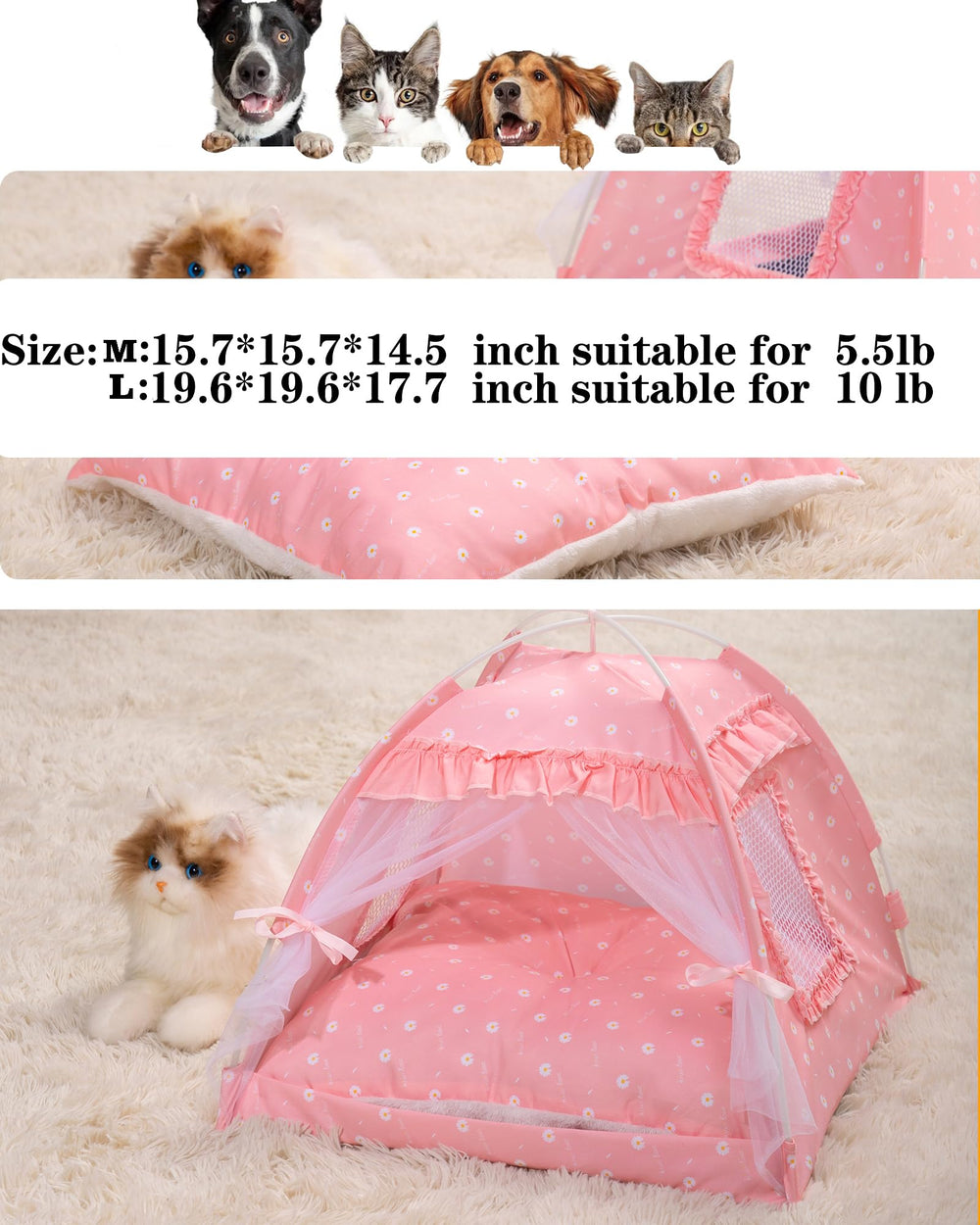 SEIMMIE Tente Princesse, taille L adaptée pour petits chiens et chats.