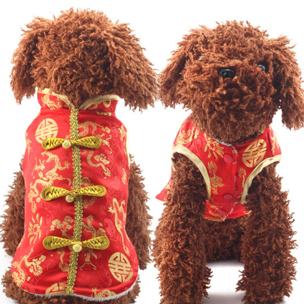 SEIS costume Nouvel An pour chat et chien avec dragon brodé, parfait pour des photos festives.