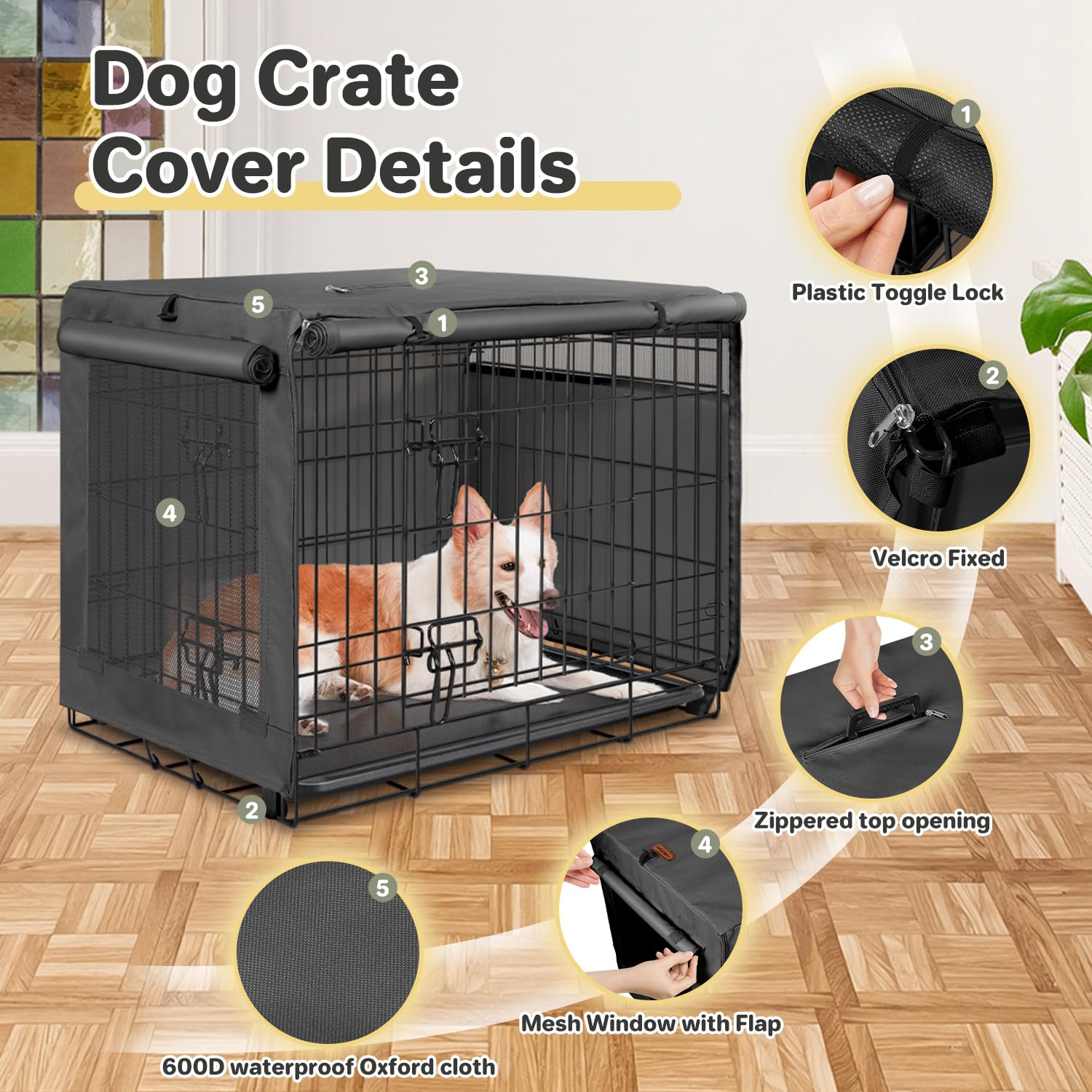 Polyester durable Seiyierr, capot pour cage chien 42 pouces résistant au vent et à la poussière.