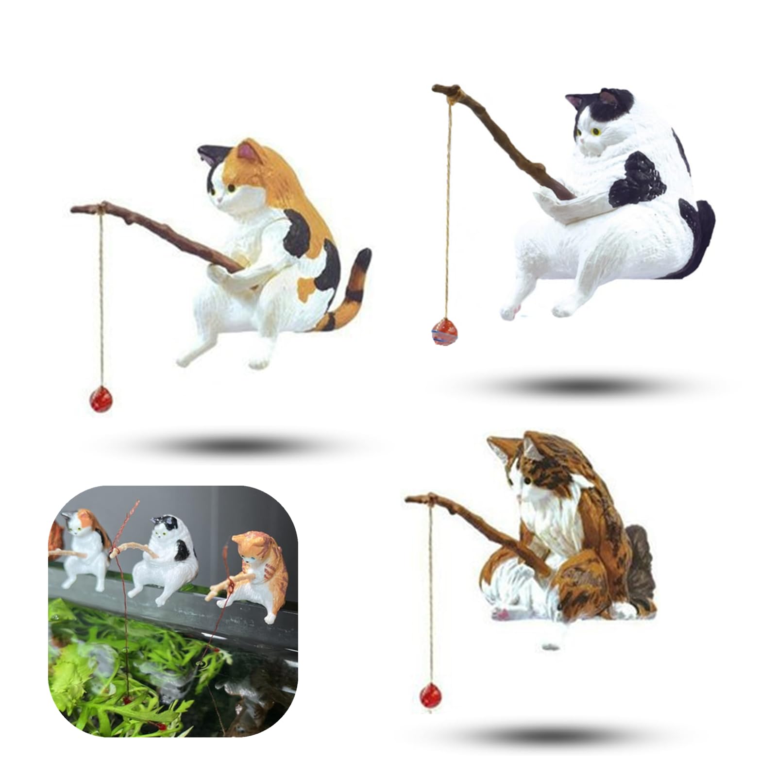 Figurines Selxran pour aquarium : chats pêcheurs, ajout mignon et sûr pour l’écosystème.