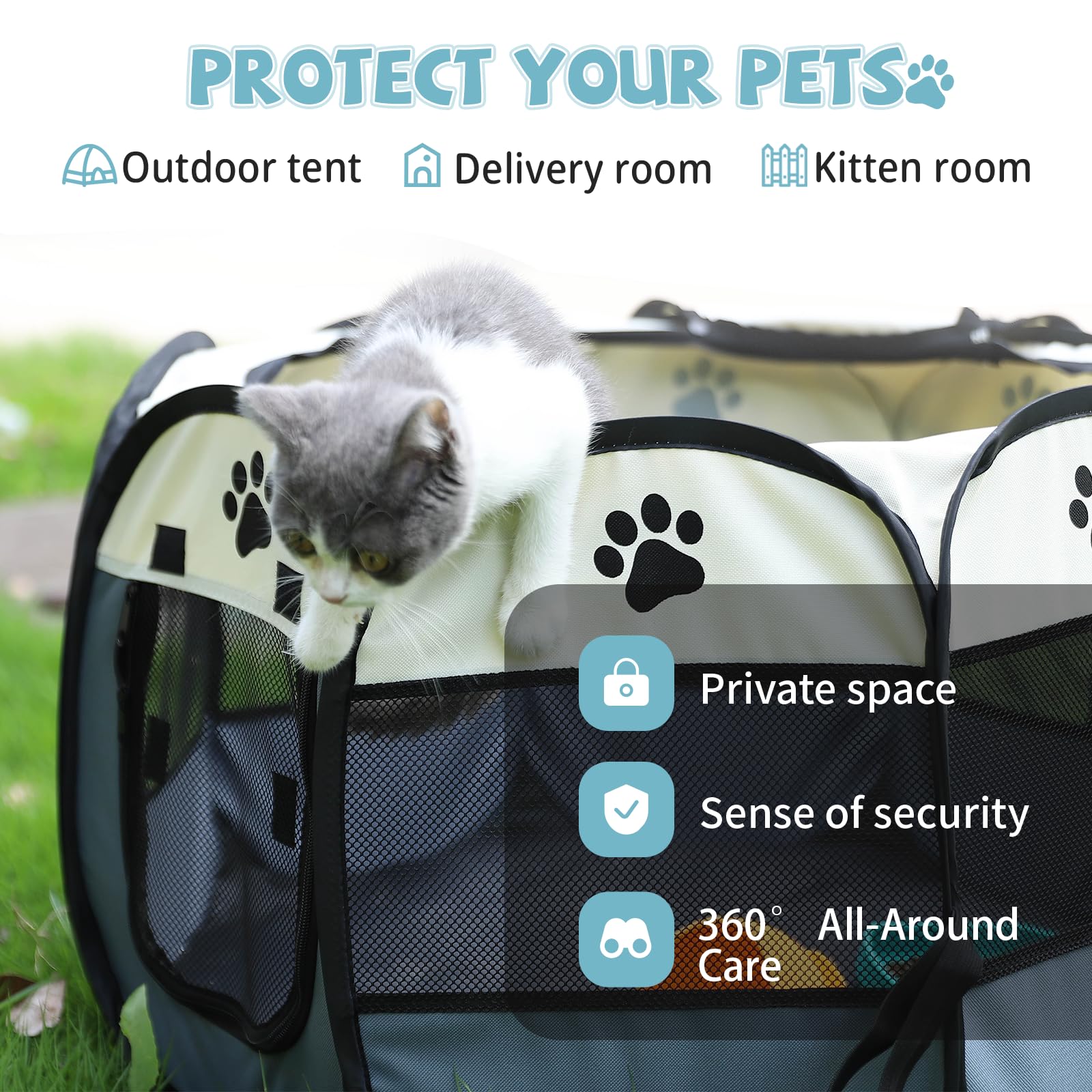 Espace ludique sûr pour chiots et chatons après le jeu.