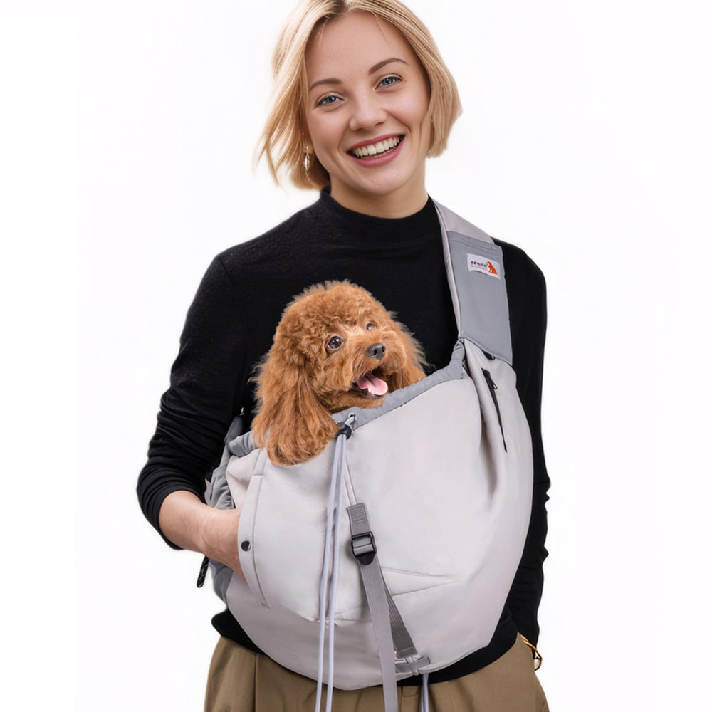 SENIOR BUDDAY porte-chien sling gris pour transport facile et mains libres.