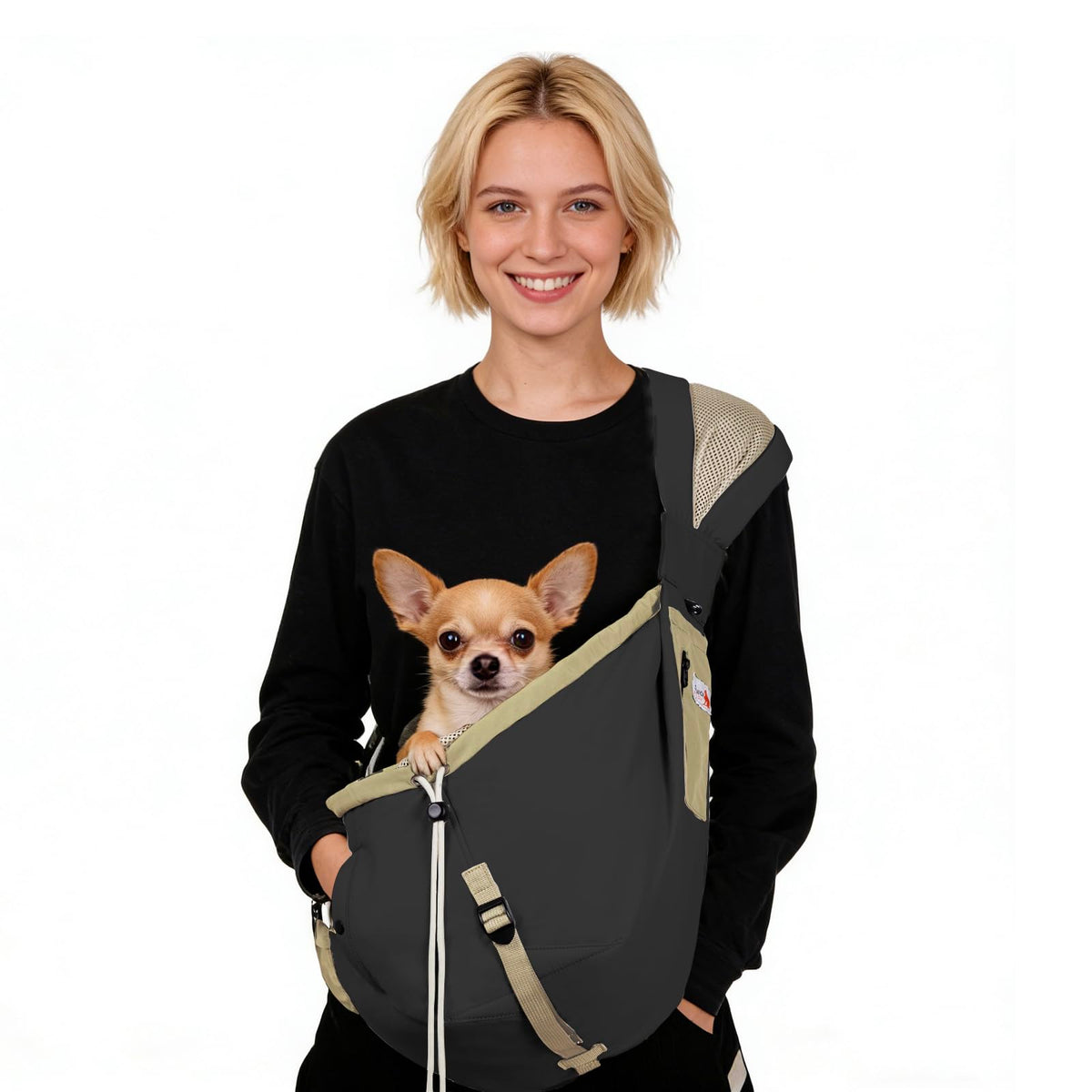SENIOR BUDDAY sling porte-chien compact; transport léger pour déplacements rapides.