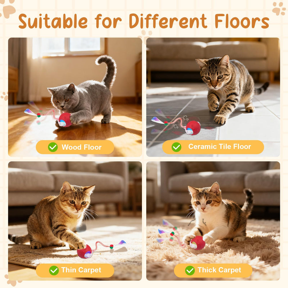 Sentoo Balle Chat Interactive fonctionne sur sols variés comme plancher et tapis.
