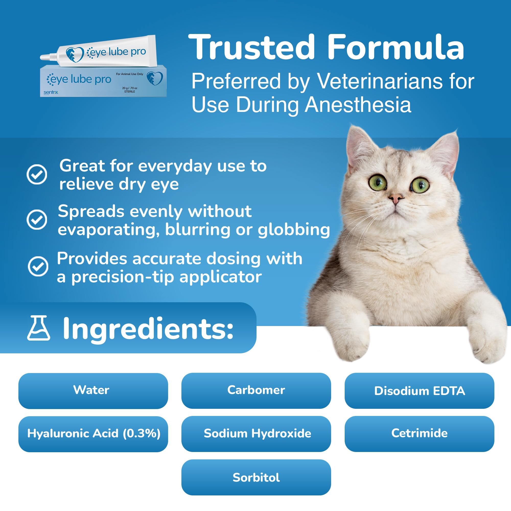 Sentrx Eye Lube Pro procure un confort prolongé pour chiens et chats.