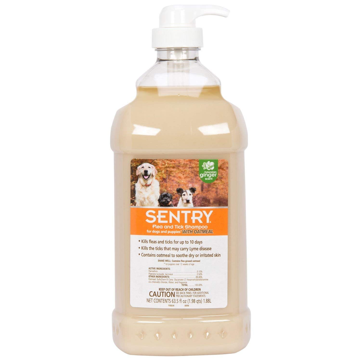Shampoing SENTRY à l’avoine pour chien, bouteille prête à l’emploi et parfum hawaïen.