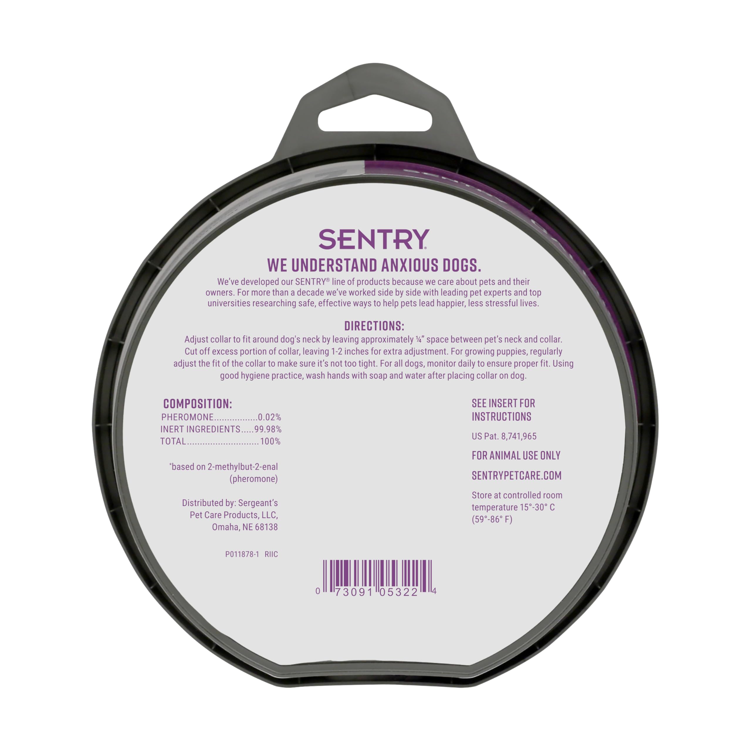 Sentry collier apaisant chien design sûr et ajustable