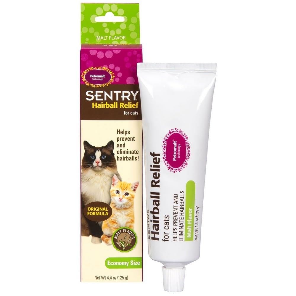 Sentry Hairball Relief pour chats, bouteille saveur malt, pratique et savoureuse.