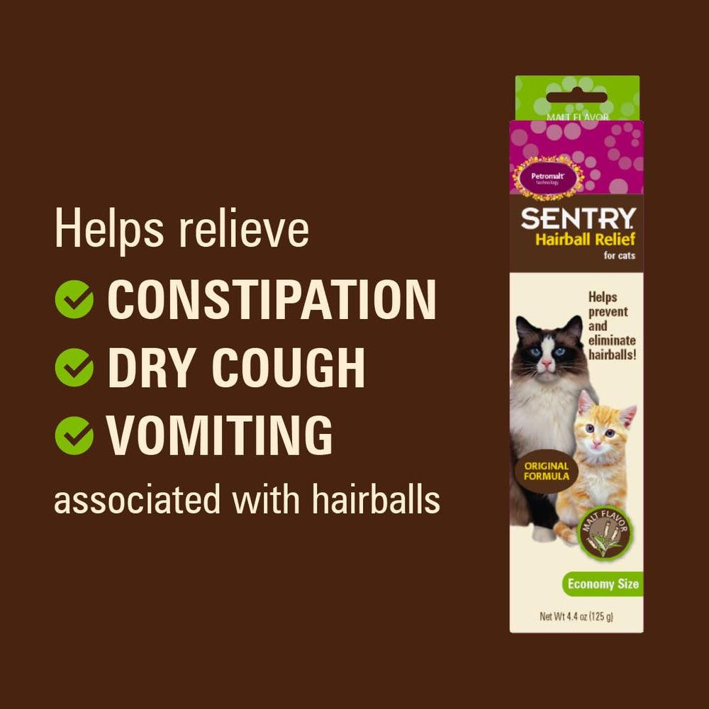 Emballage sûr et pratique de Sentry Hairball Relief pour le rangement.