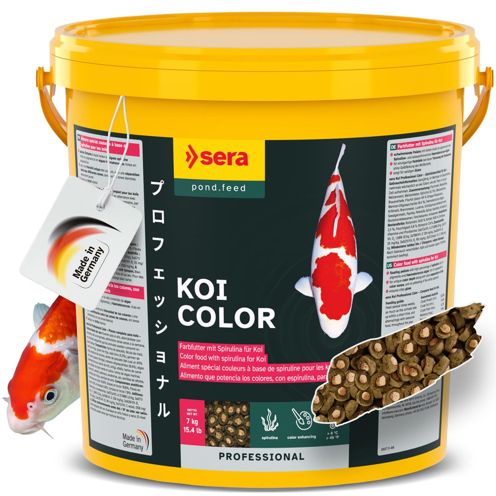 Sera Koi Professional Color emballage clair pour démarrer rapidement l'alimentation koï.