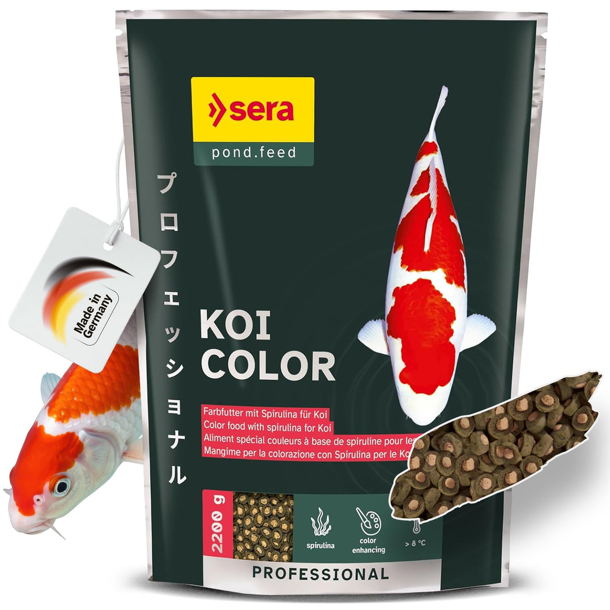 Sera Koi Professional Color granulés flottants pour couleur éclatante et digestion facile.