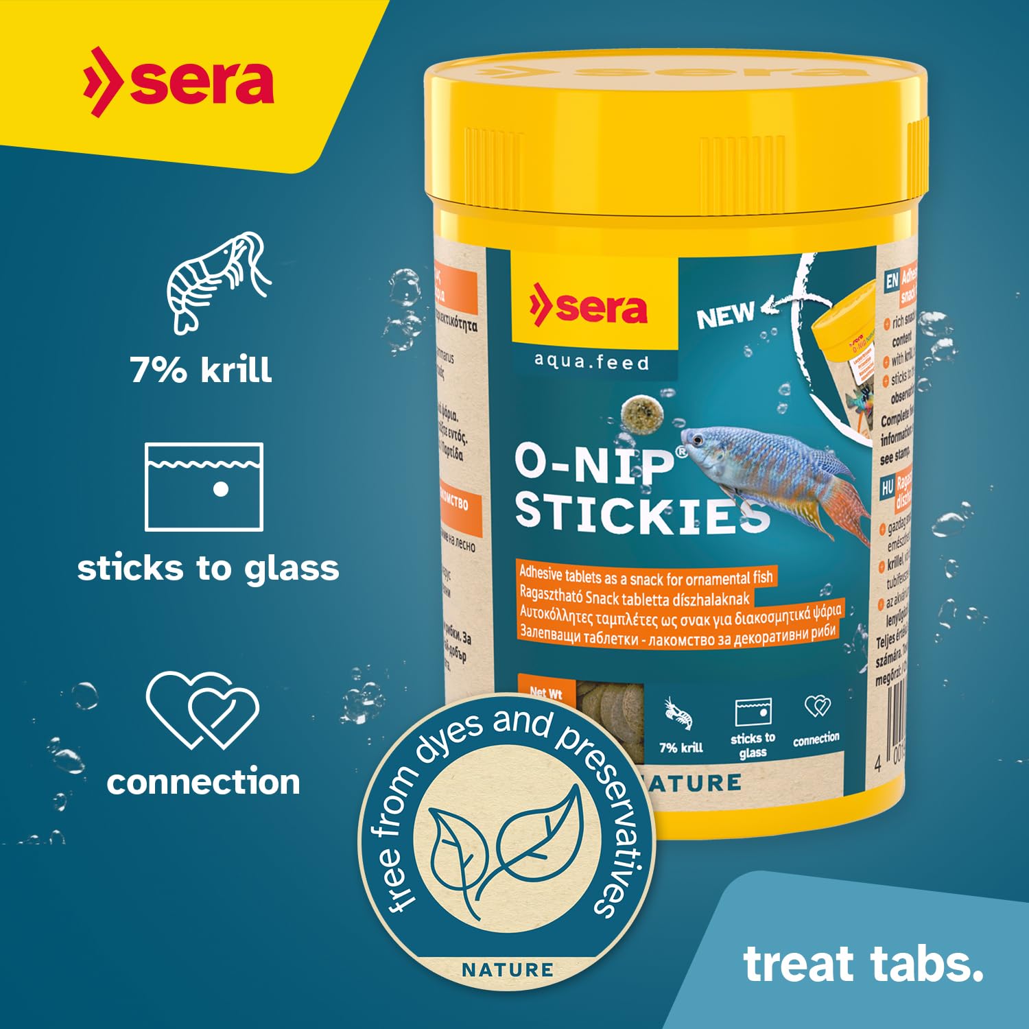 Sera O-Nip Stickies adhésifs sur verre pour observer les poissons pendant le repas.