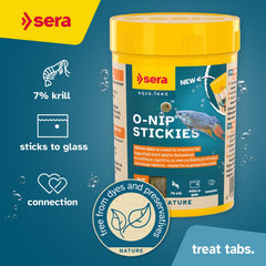 Sera O-Nip Stickies adhésifs sur verre pour observer les poissons pendant le repas.