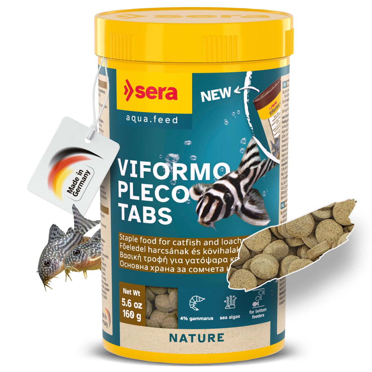 Sera Viformo Nature tablettes coulantes pour poissons du fond, nutrition ciblée et stabilité.