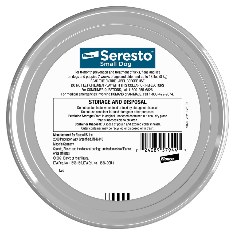 Seresto collier petit chien, protection 8 mois contre puces et tiques