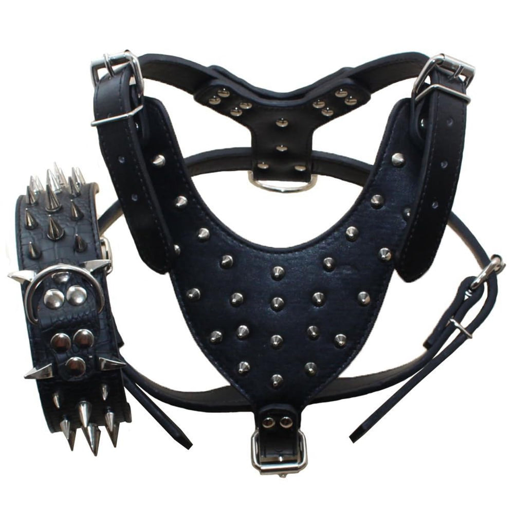 Serijoars harnais spikes en cuir PU vue avant, stabilité accrue lors des promenades.