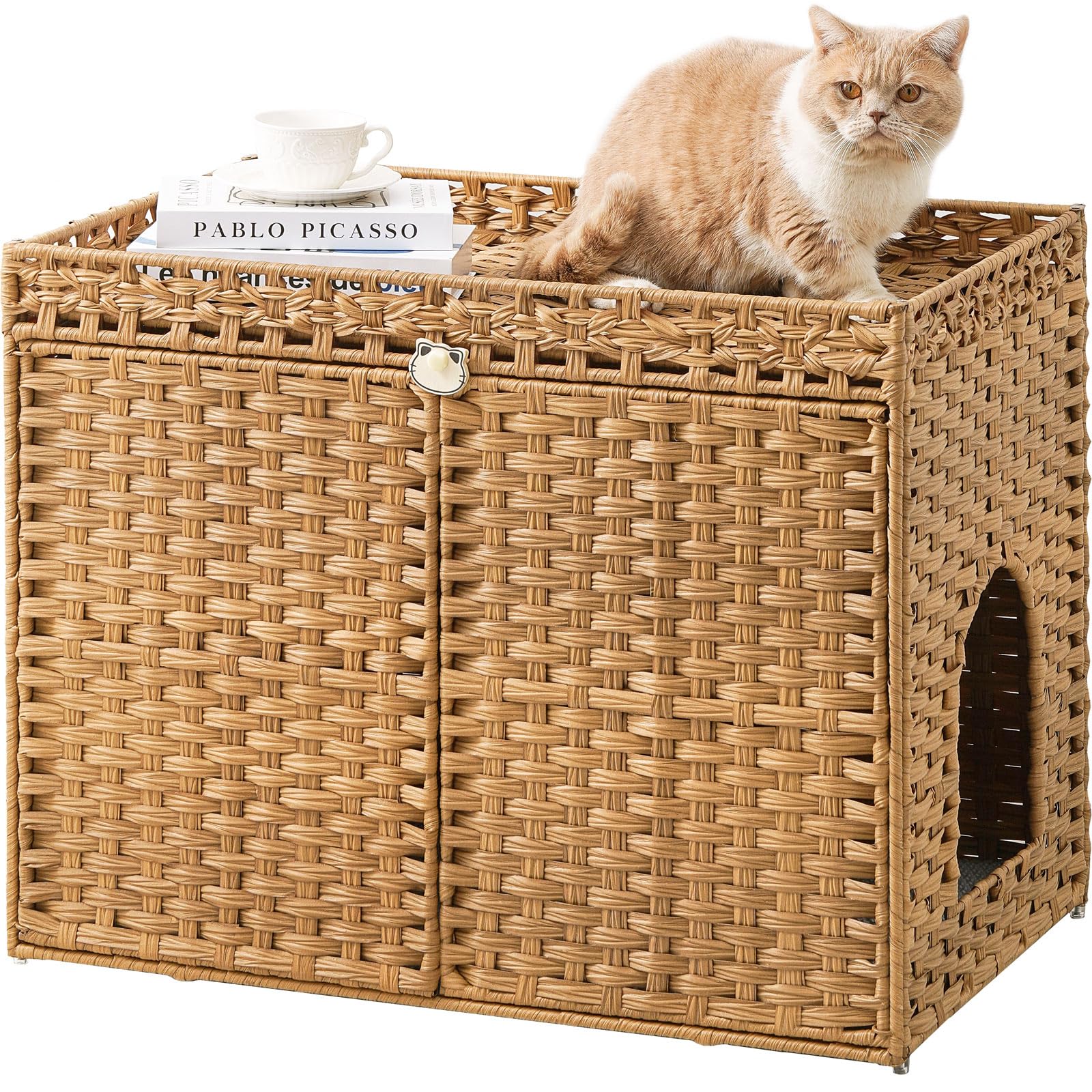 SETVSON boîte litière enclos rattan: espace privé et ventilation naturelle pour votre chat.