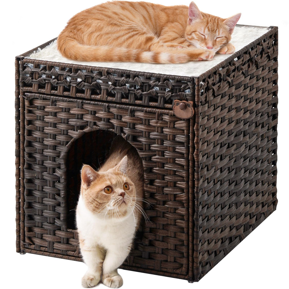 SETVSON cabane chat double intérieur, espace sécurisé et spacieux pour deux chats.