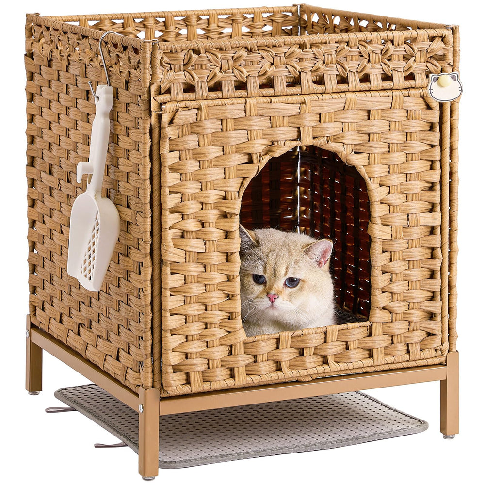 SETVSON cache-litiere-chat-rotin-pieds-metal, design discret et espace optimisé.