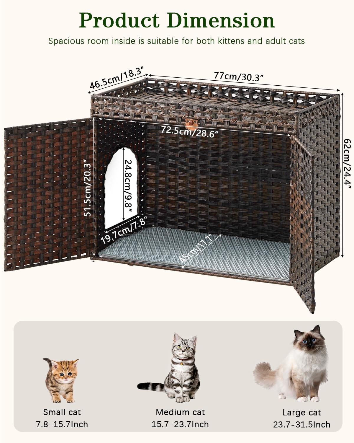 SETVSON Enclos Litière Rotin, crochets S pour accessoires et rangement.