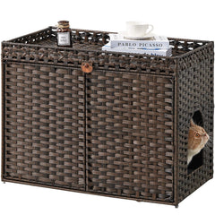 SETVSON Enclos Litière Rotin, vue avant, intimité et ventilation pour le chat.