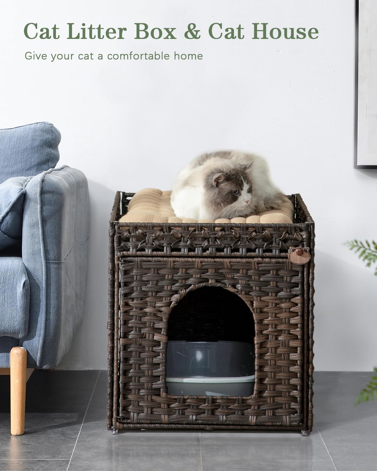 SETVSON maison-chat rattan cachee, espace cosy et discret pour votre chat