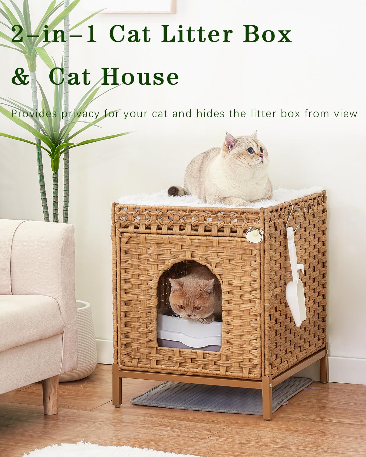SETVSON meuble-cache-litiere-chat-rotin-design-naturel, intégration harmonieuse.