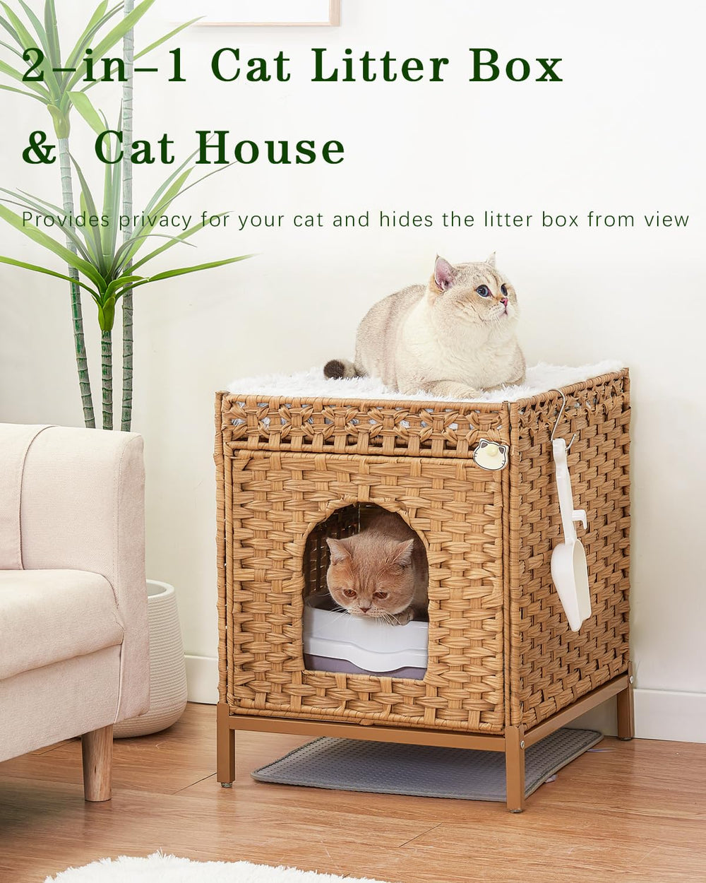 SETVSON meuble-cache-litiere-chat-rotin-design-naturel, intégration harmonieuse.