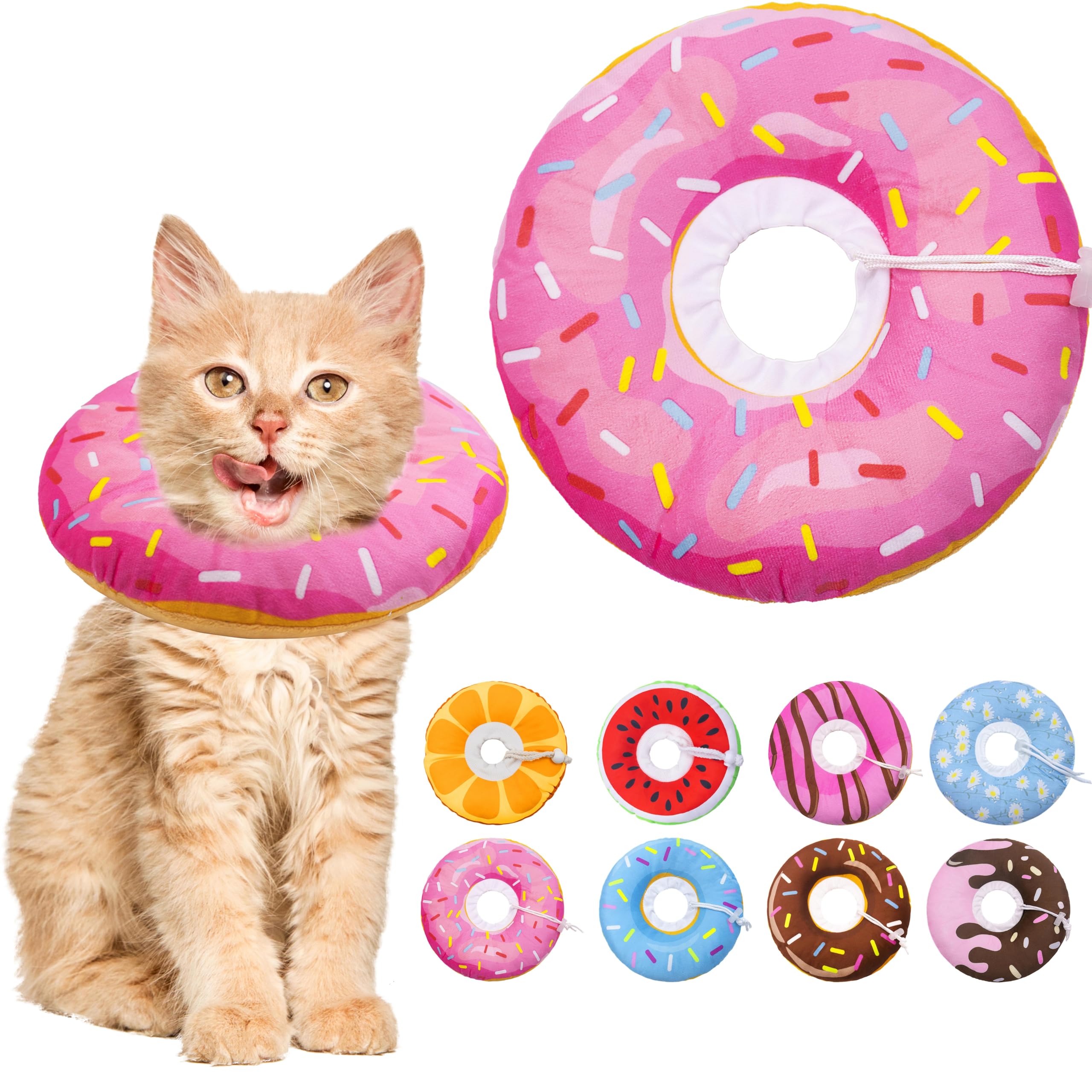 Seyezo collier cône en forme de beignet rose pour chat, confort et récupération.