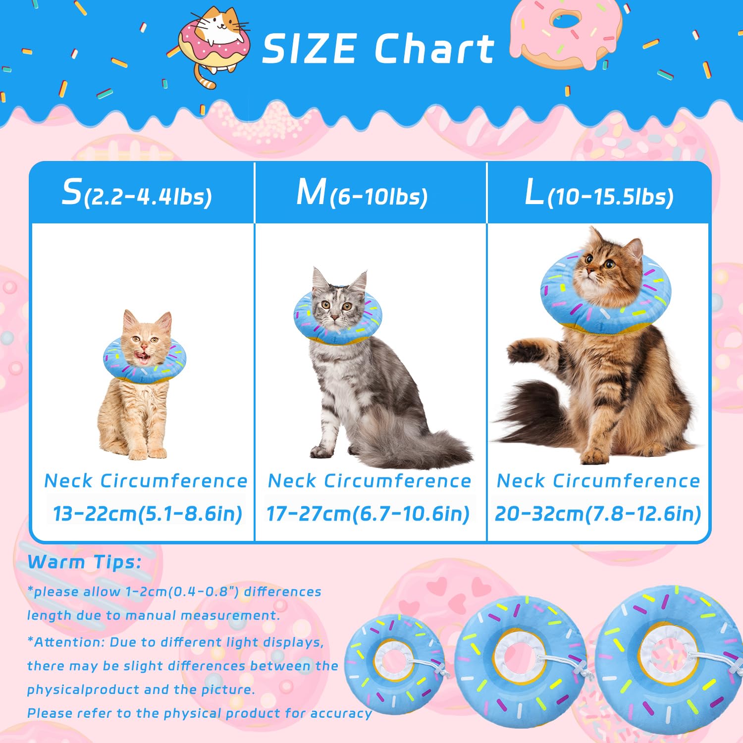 Seyezo collier donut bleu petit dos, protection légère après chirurgie.