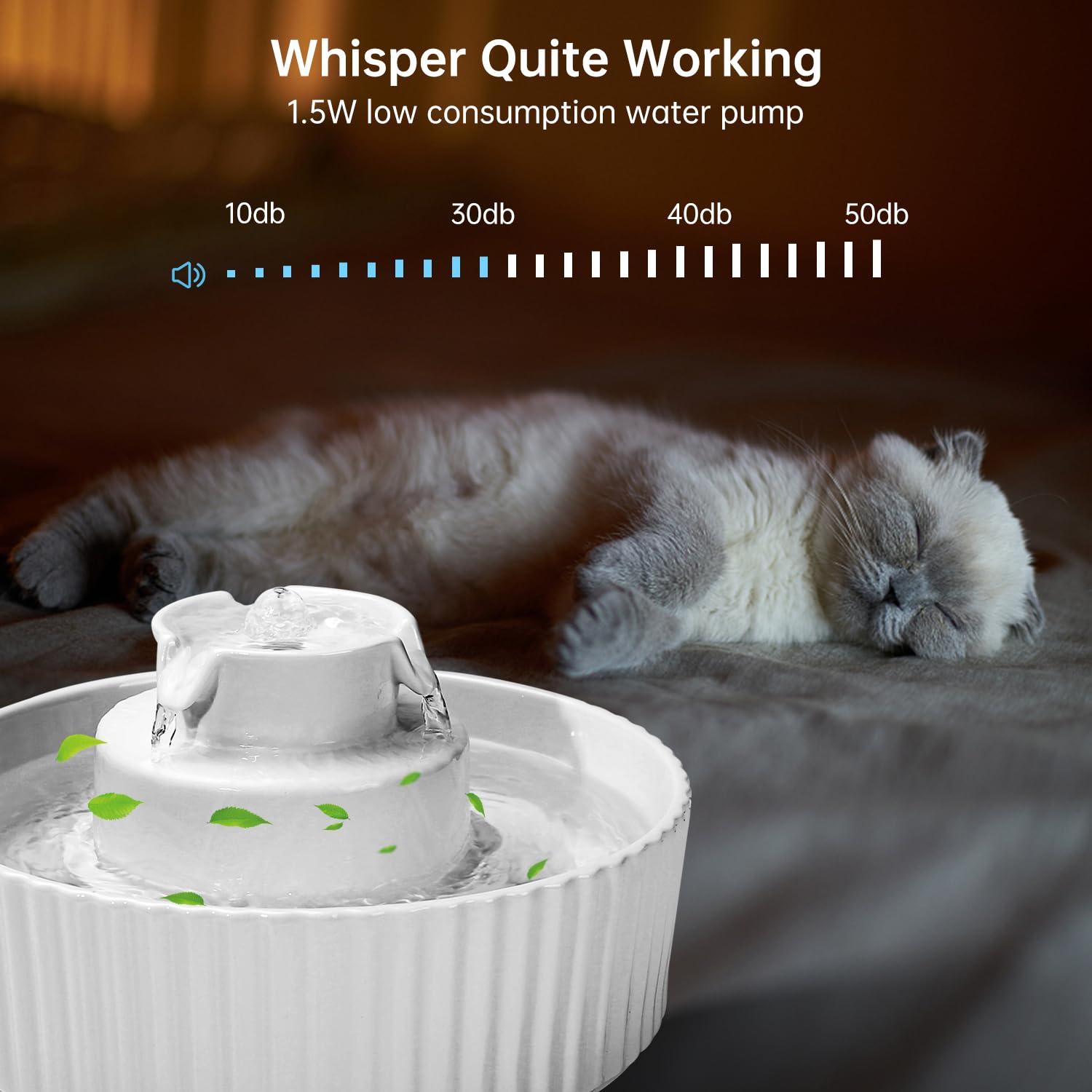 SgurFin fontaine-eau-chat-pompe-silencieuse: pompe ultra silencieuse pour la nuit.