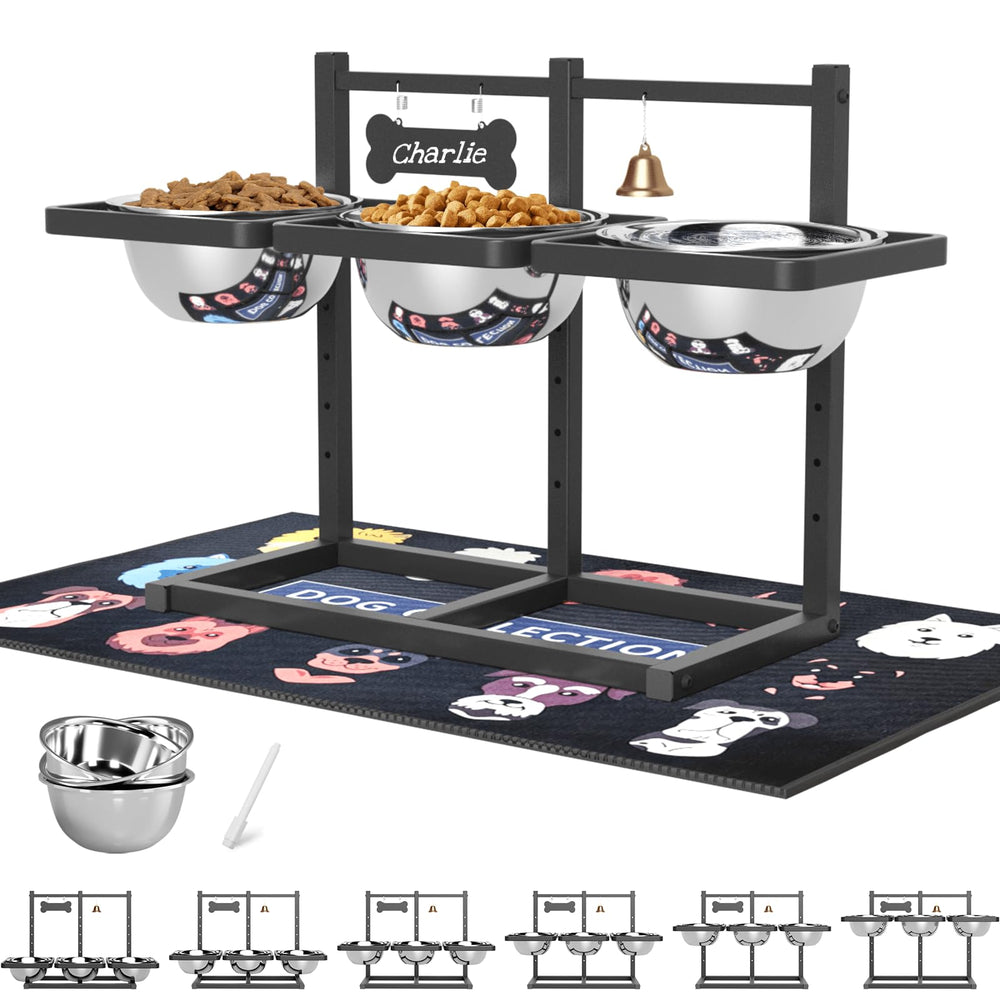 SHAINFUN support-bols-chien-haut avec trois bols pour repas simultanés.