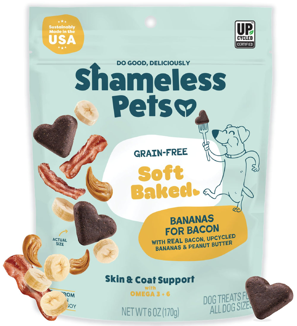 Emballage Shameless Pets Bananas for Bacon – biscuit tendre, parfait pour l'entrainement.