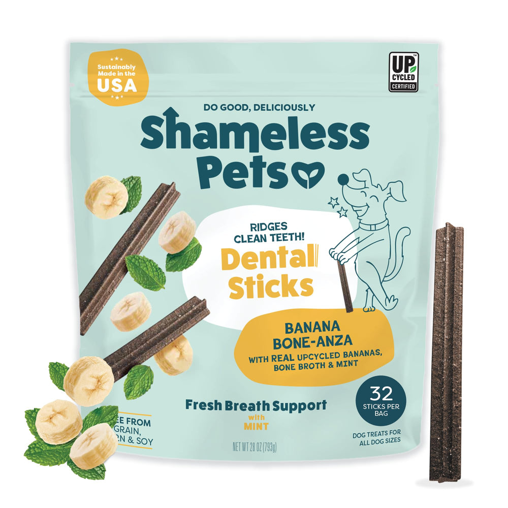 Shameless Pets bâton dentaire banane-menthe avec crêtes pour un nettoyage en profondeur