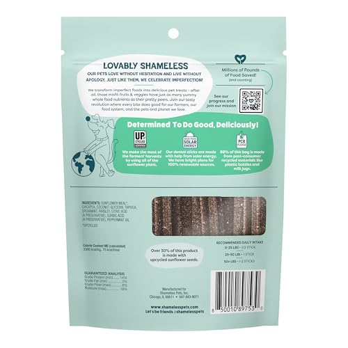 Shameless Pets Triple Menthe bâtonnets dentaires ridgés pour nettoyage en profondeur.