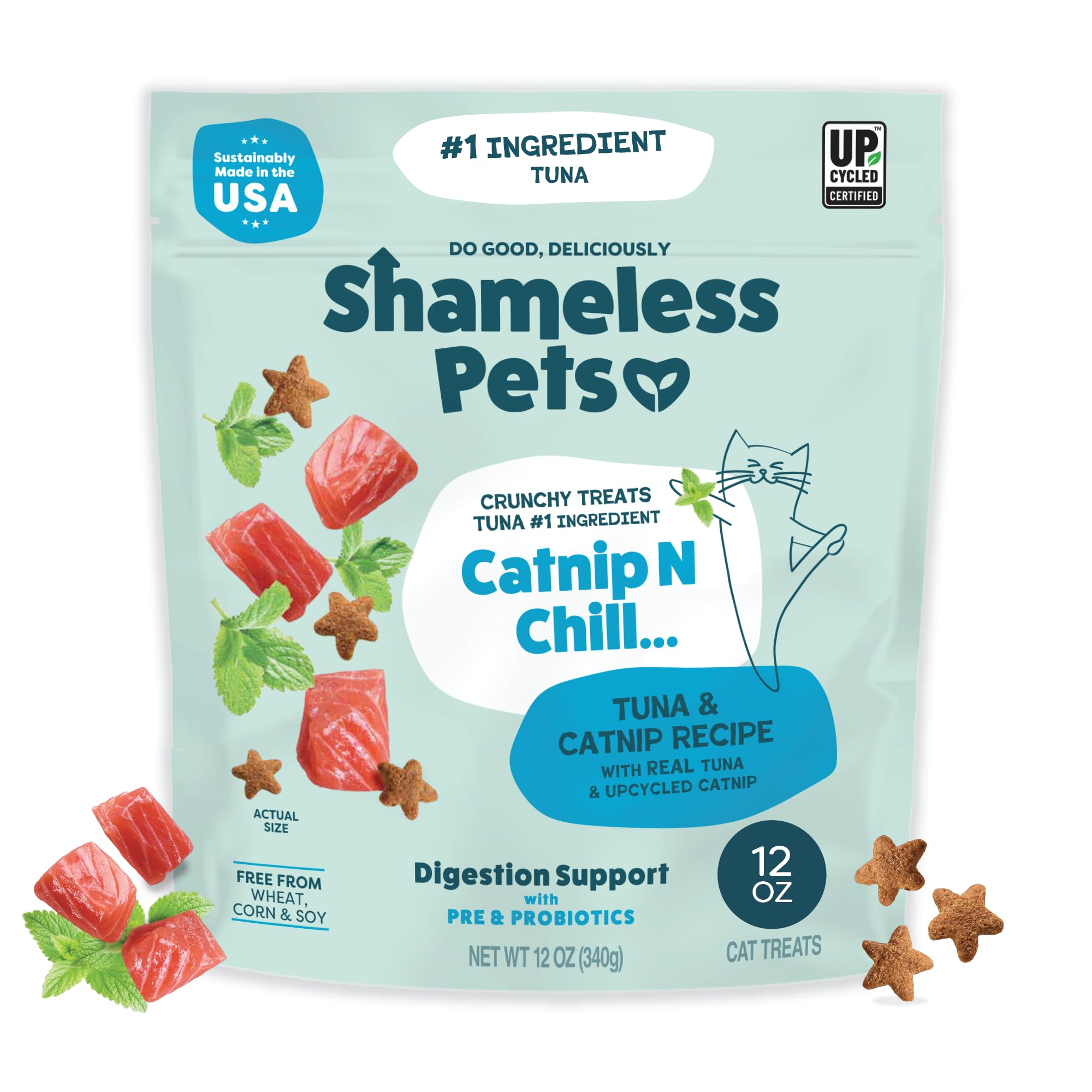 Friandises Shameless Pets à herbe à chat au thon, croquantes et parfaites après le jeu