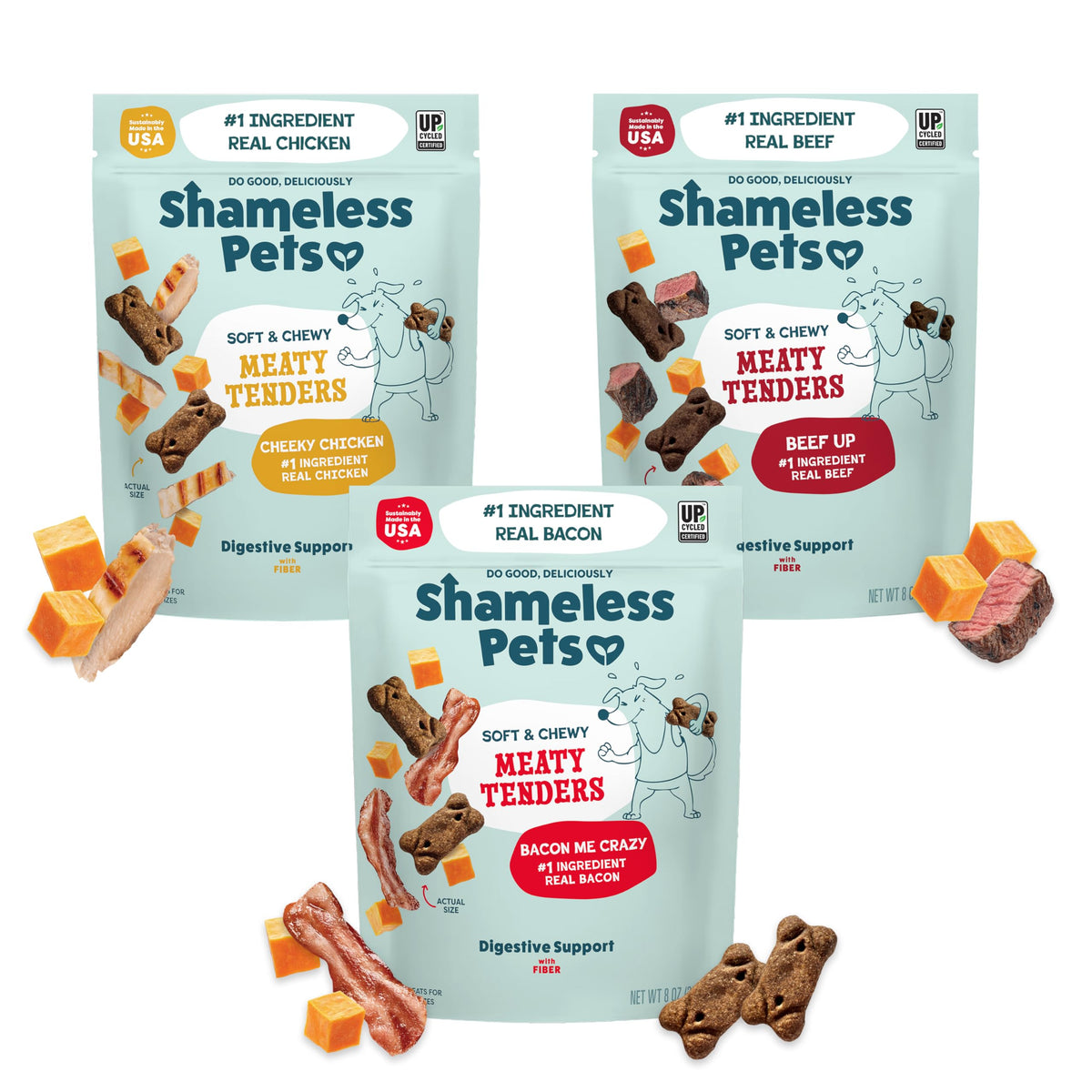 Shameless Pets emballage friandises tendres, idéal pour découvrir la variété 3-pack