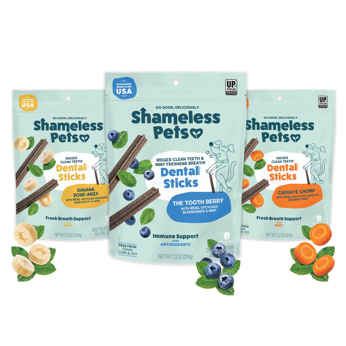 Friandises dentaires Shameless Pets – assortiment 3-pack pour chiens, soutien a l'hygiene buccale