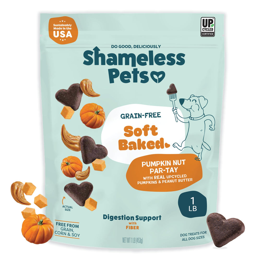 Shameless Pets Pumpkin Nut Partay emballage, friandise pratique pour l'entraînement quotidien.
