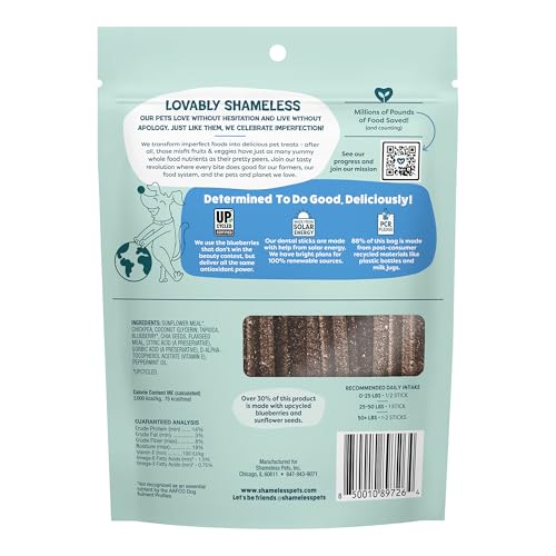 Shameless Pets ingrédients recyclés myrtille-menthe, saveur naturelle et respectueuse.