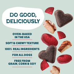 Shameless Pets biscuits canard betterave, riches en oméga 3 et 6 pour peau et poil.