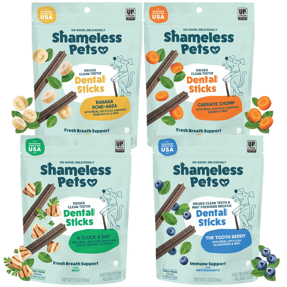 Shameless Pets pack dentaires: emballage prêt à faciliter le soin dentaire quotidien.